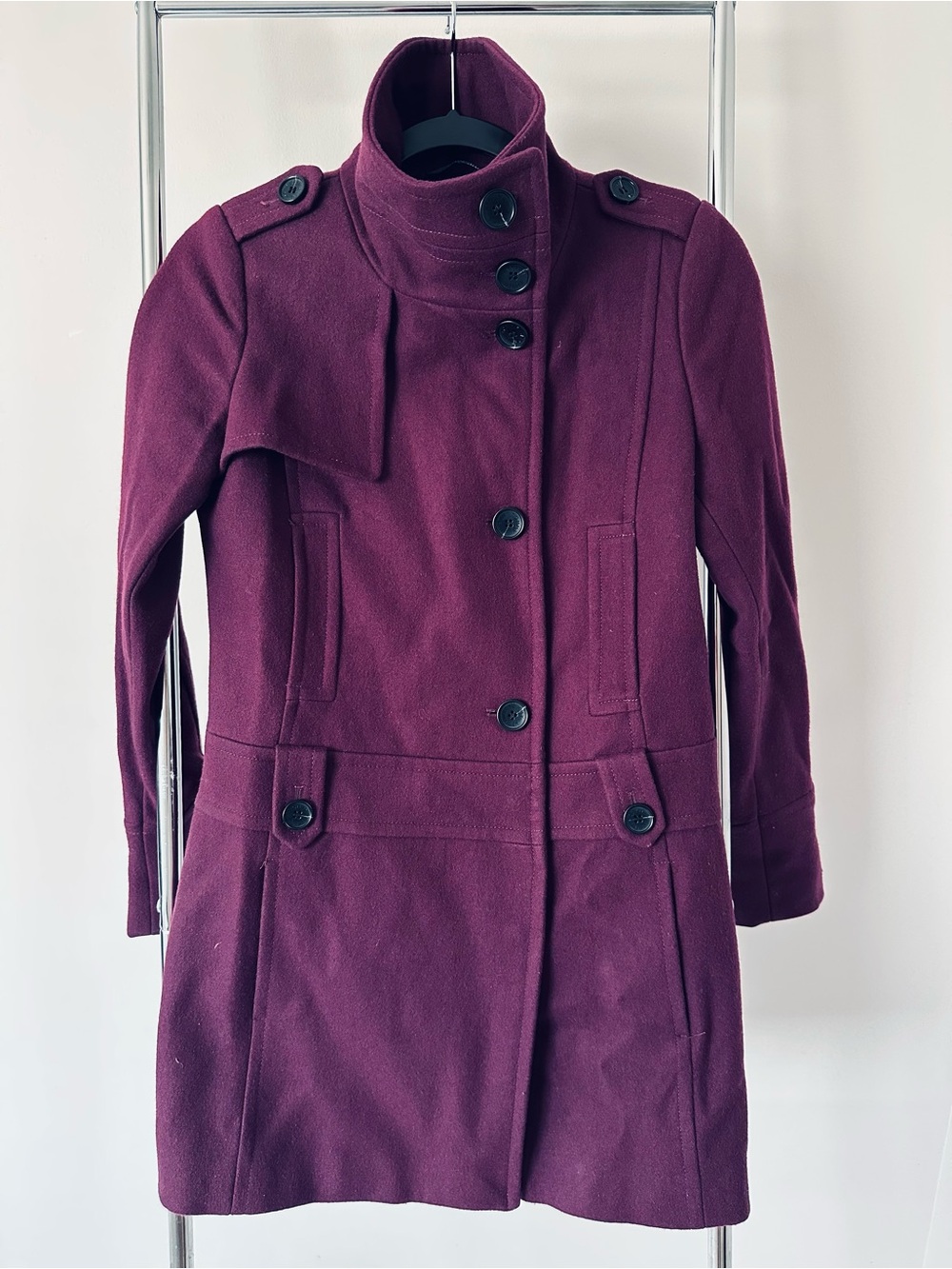 Tommy Hilfiger purple Military-Style Wool Blend Coat NWOT